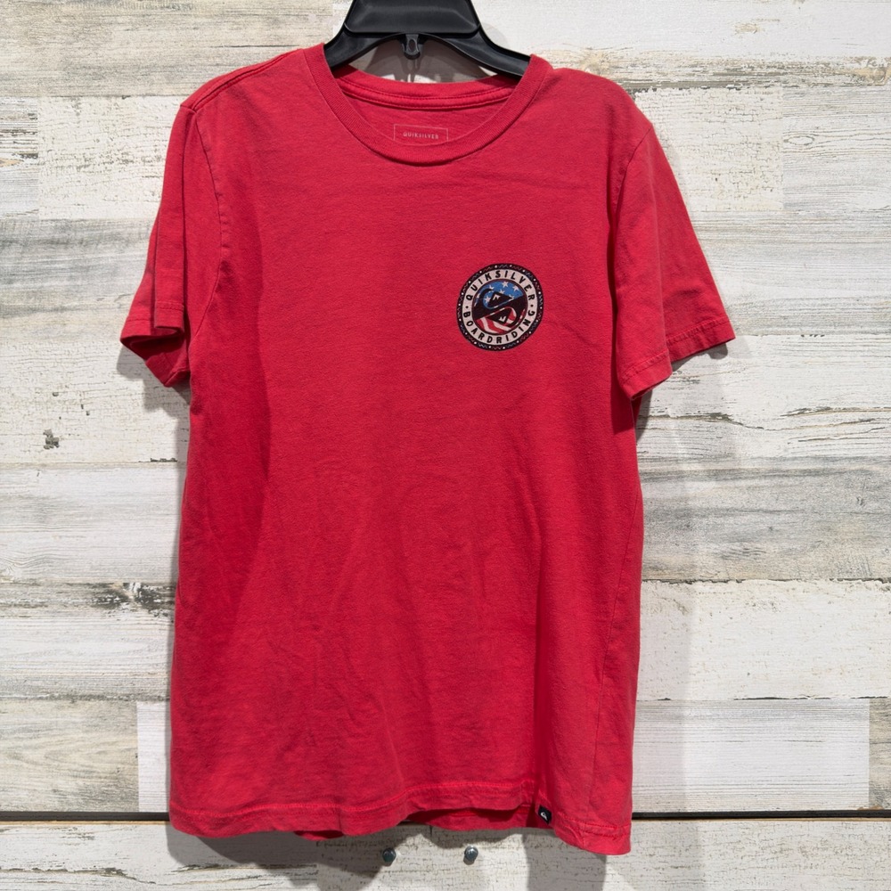 Quiksilver T-Shirt Boys L Red Graphic Boardriding Surf Casual